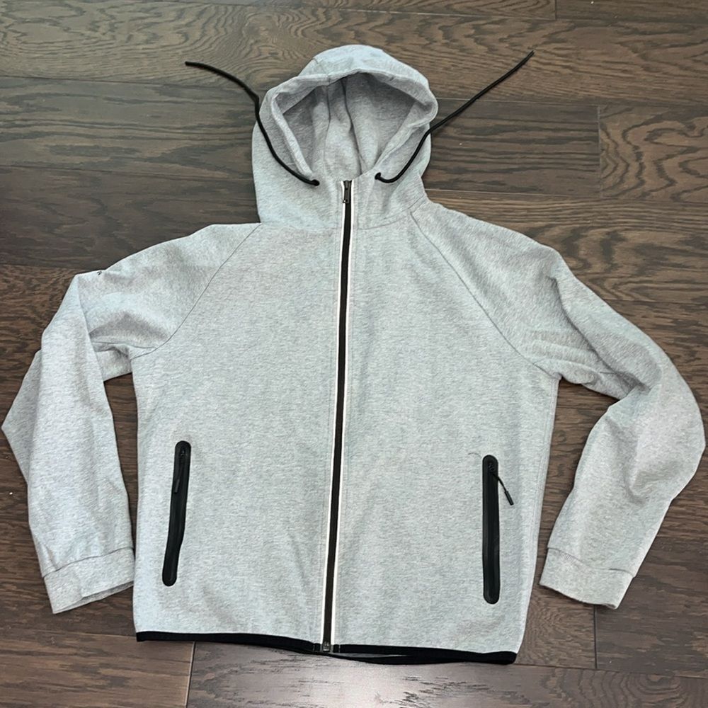 Tesla Light Gray Full-Zip Hoodie with Black Accents